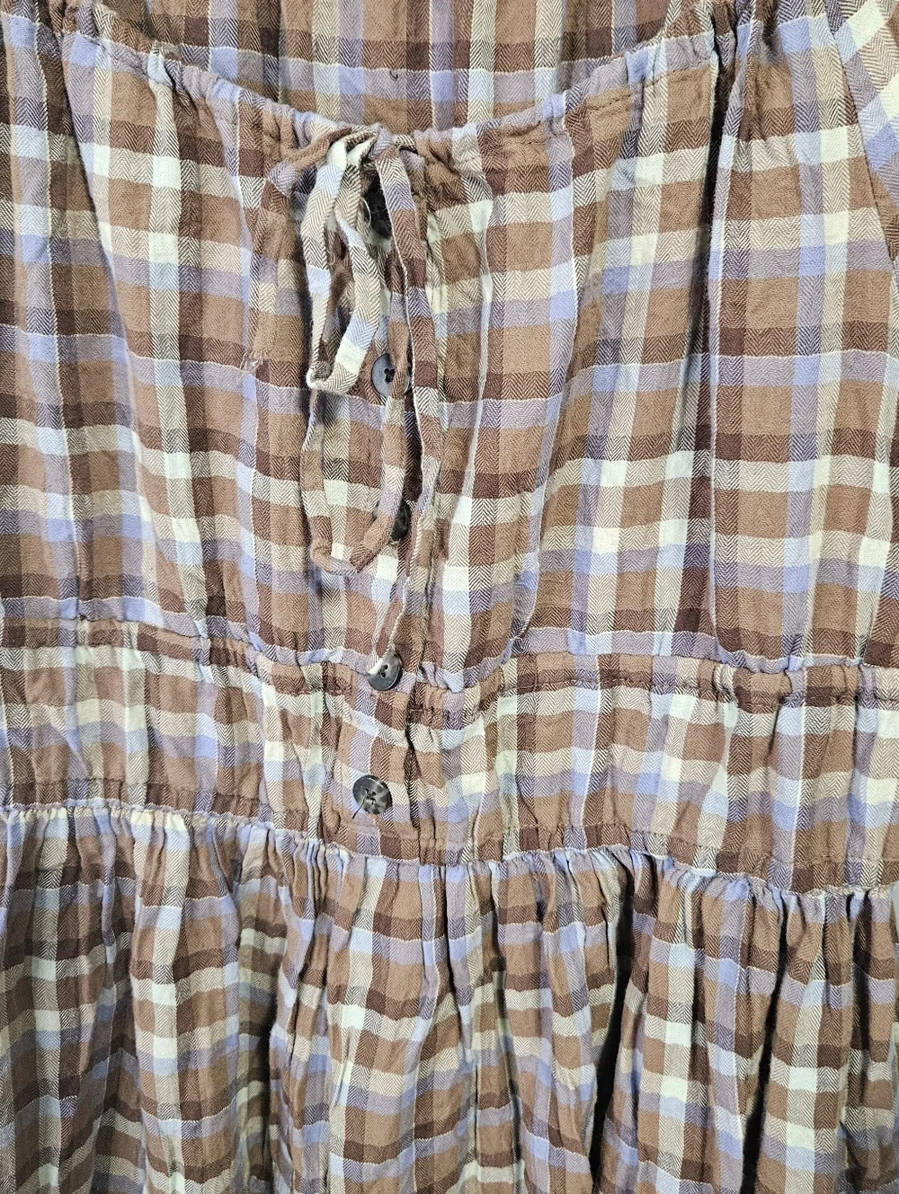 Madewell Gauze Sophia Midi Dress Sz S Brown Plaid Cottagecore - Picture 6 of 11